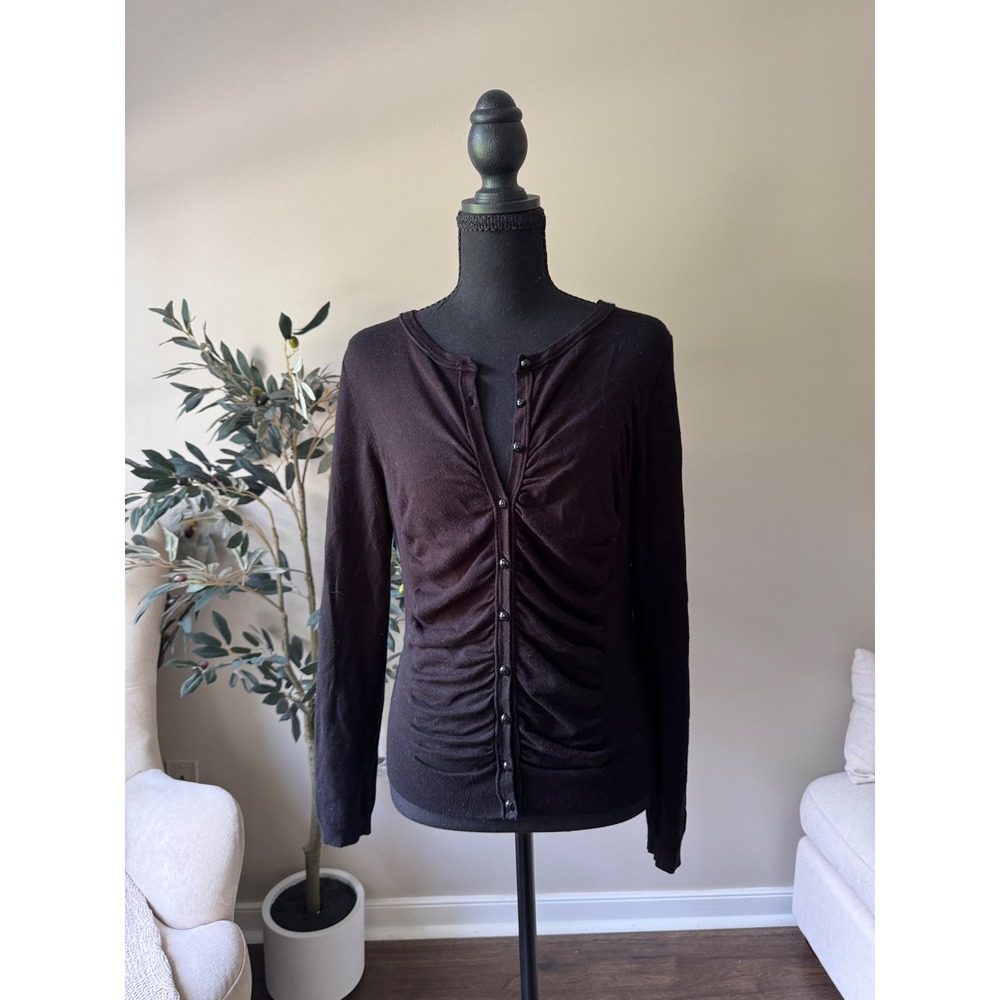 Eva Mendes New York & Company Black Ruched Lace Back Cardigan Sweater Medium